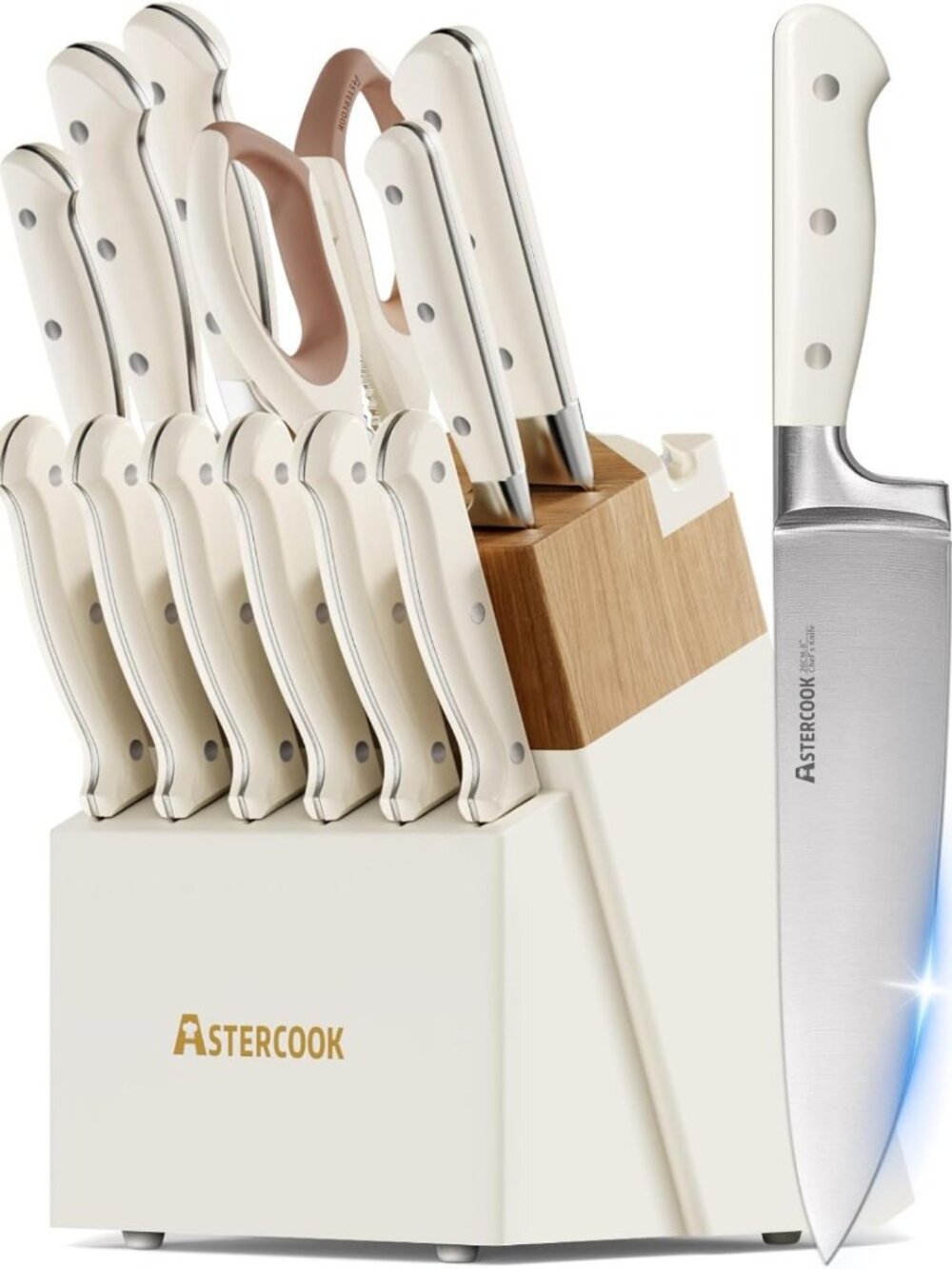 14-Piece Stainless Steel Kitchen Knife Set with Block, Sharpener & Ergonomic